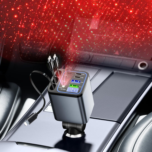 Retractable Car Charger, 7 in 1 Car Phone Charger with 3 Cords, USB C Car Charger Adapter for iPhone 17/16/15/14/13 Pro Max XR