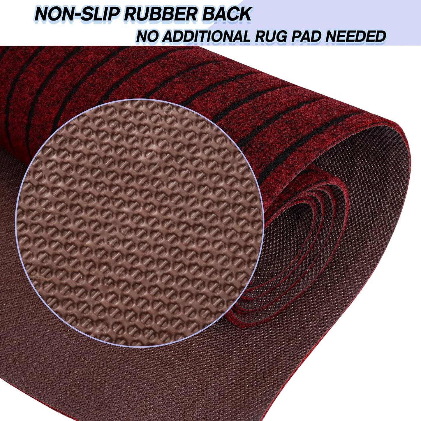 Custom Size Backed Non-Slip Area Rugs Runner, Easy Clean, Waterproof Runner Rugs for Hallway Entryway, Kitchen, Laundry, 4FT x 10FT, Red Stripe