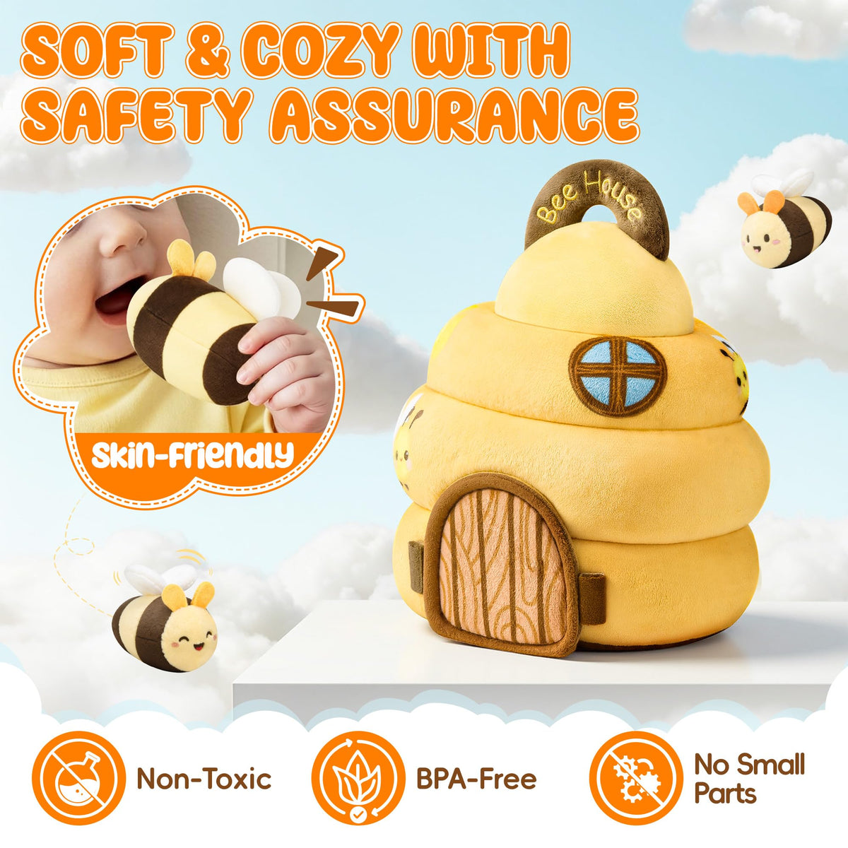 Baby Toys for 6-12 Months, Beehive Infant Toy with 5 Plush Sensory Bees