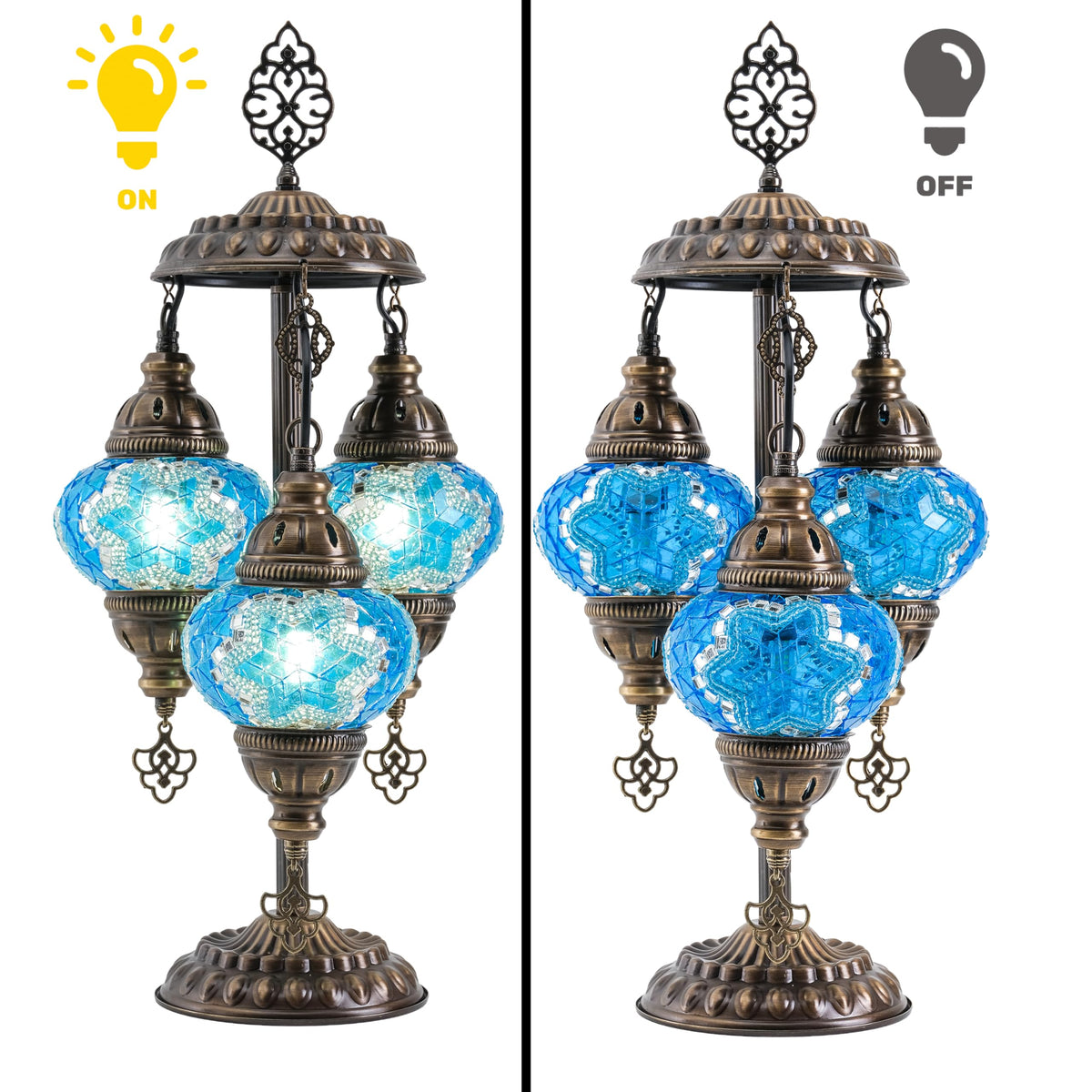 Mozaist Turkish Mosaic 3 Globe Table Lamp, E12 Bulbs Included, US Plug