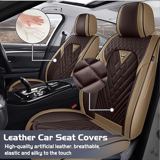 Truck Seat Covers for Toyota Tacoma 2006-2026, Waterproof Premium Leather Full Coverage Car Seat Cover, Muscle Sport Style Auto Interior Seat Cover Sets (Front Set/Brown Coffee)