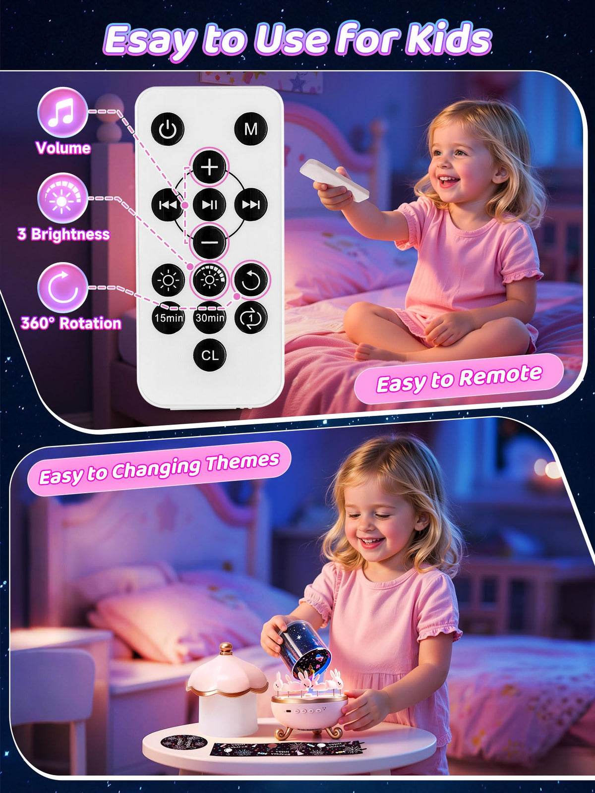 PIKOY Carousel Night Light for Kids,15 Sounds&15 Films Star Projector,Gifts