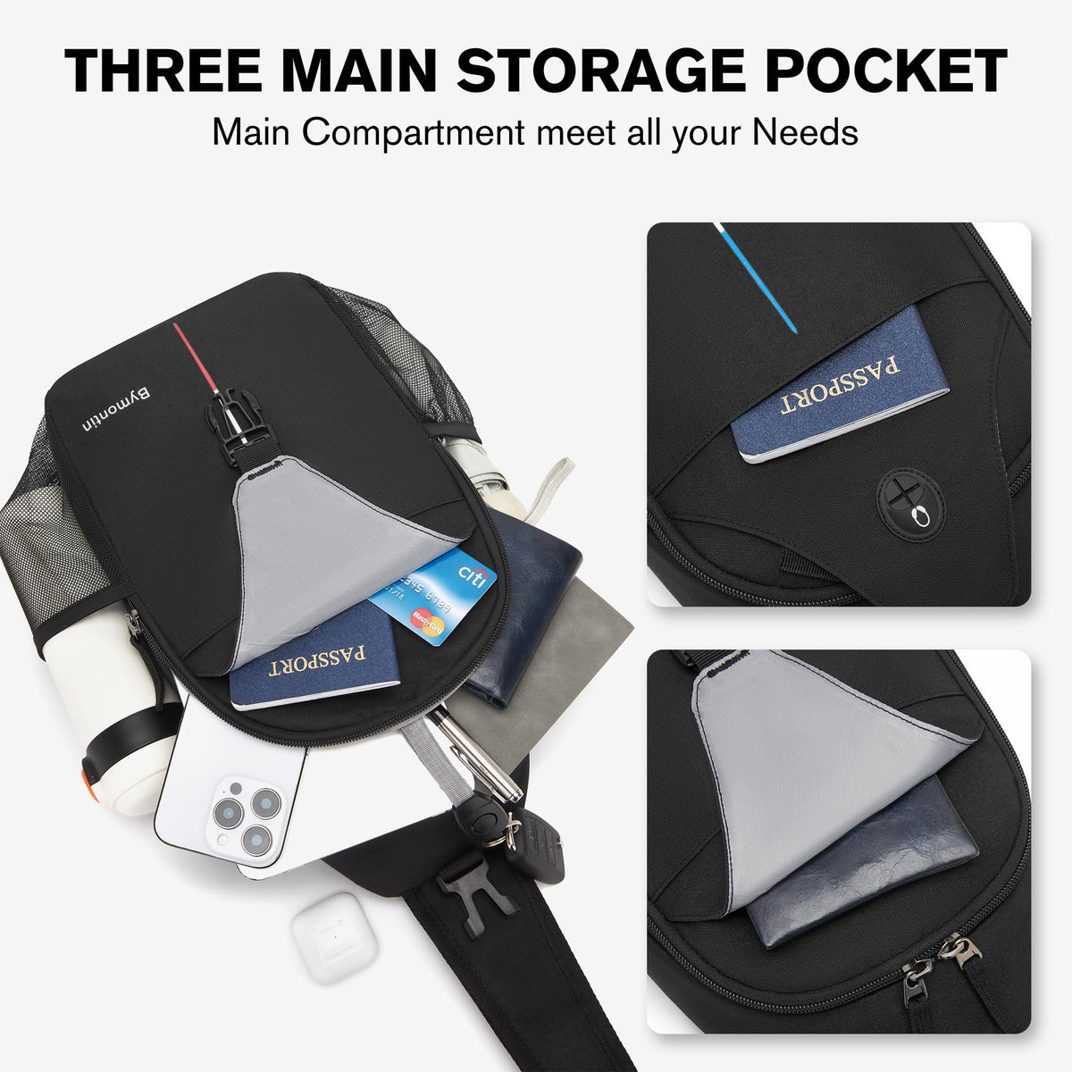 Bymontin Crossbody Sling Backpack with Touch Screen Phone Pocket, Chest Bag for Commuting and Daily Use