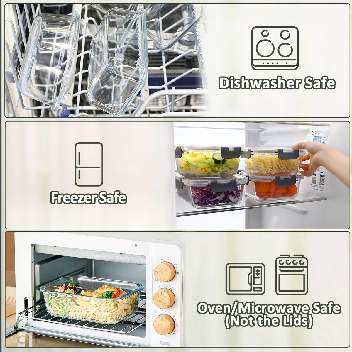 M MCIRCO 10 Pack,22 oz Glass Food Storage Containers with lids, Gray