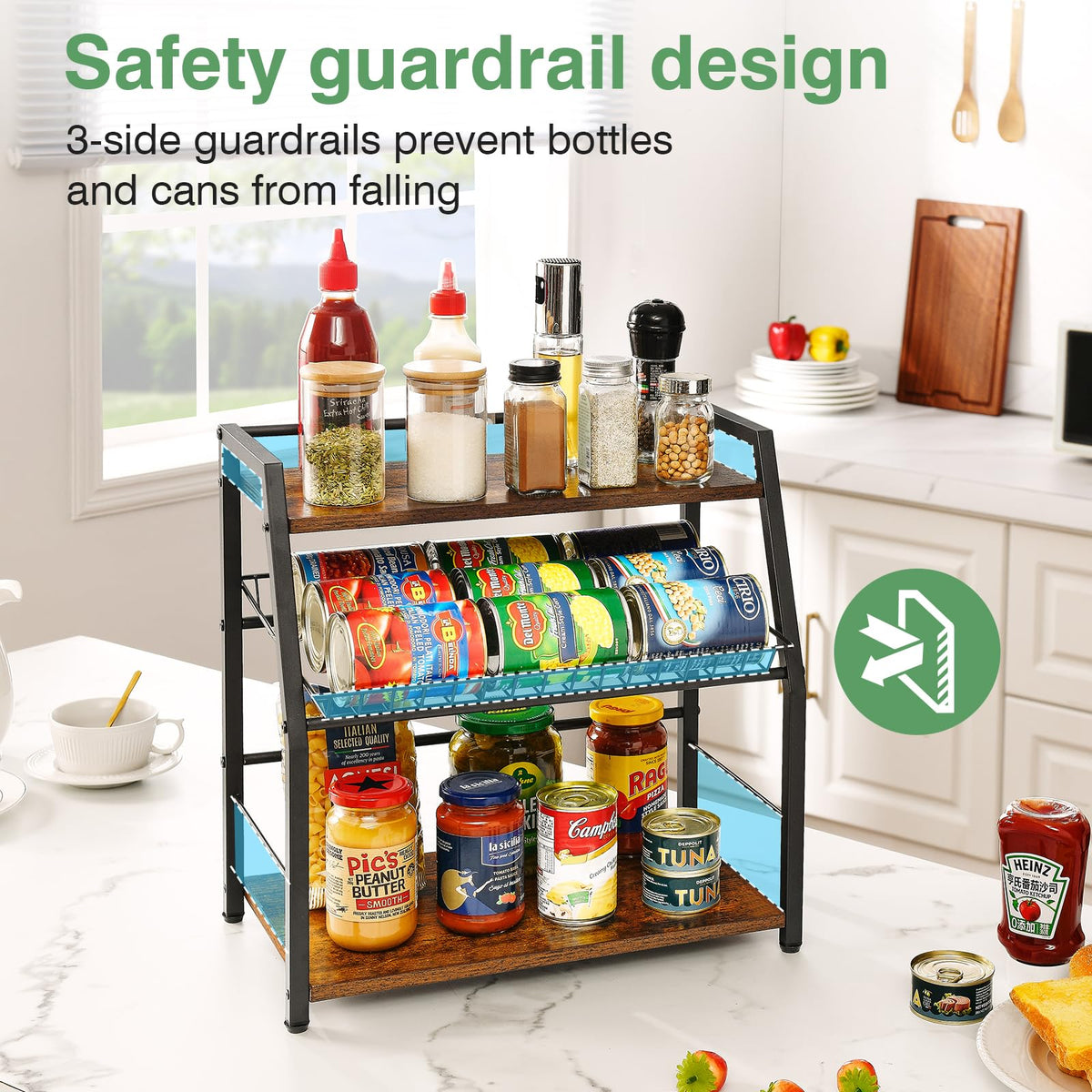 YIYYZI Kitchen Countertop Organizer, 3 Tiers Snack Organizer Wooden Candy Display Stand Coffee Station Organizer, Counter Storage for Soda Cans Condiment Tea, for Pantry Office