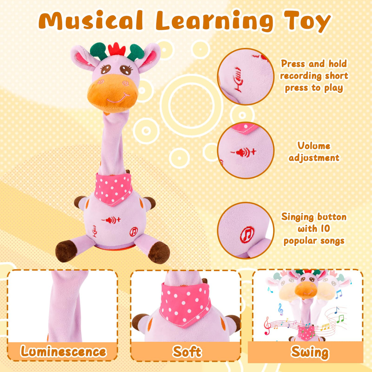 JISON21 Funny Dancing Giraffe Baby, Talking Singing Recording Repeating Toy