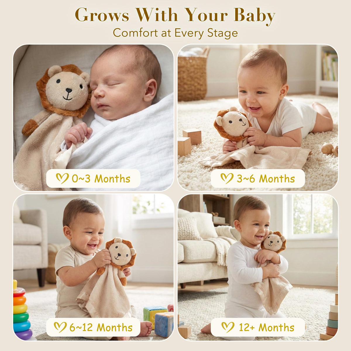 Pro Goleem Lion Security Blanket, Soft Lovey Unisex Lovie Baby Gift for Newborn Boys and Girls Snuggle Toy Stuffed Animal 16 Inch