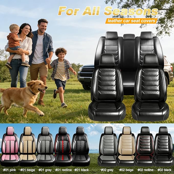 Fit HR-V Car Seat Covers (Front Pair) for Select Honda HRV 2016-2025 2026 LX/EX/EXL/Sport - Full Coverage Leather, Airbag Compatible, Waterproof & All Weather Seat Cushion Protector, Black