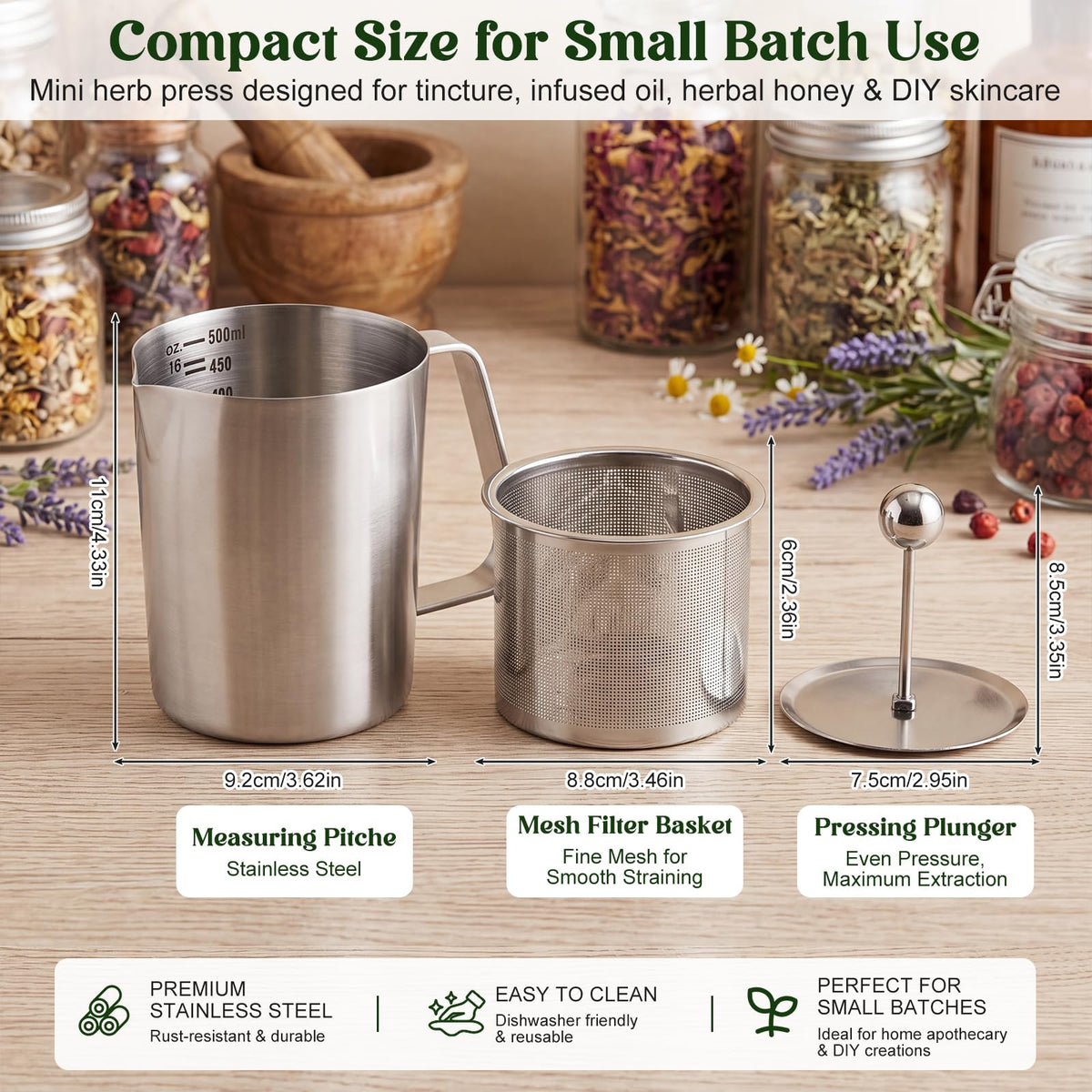 OBreezify Mini Herb Press Strainer, Stainless Steel Tincture Oil Filter