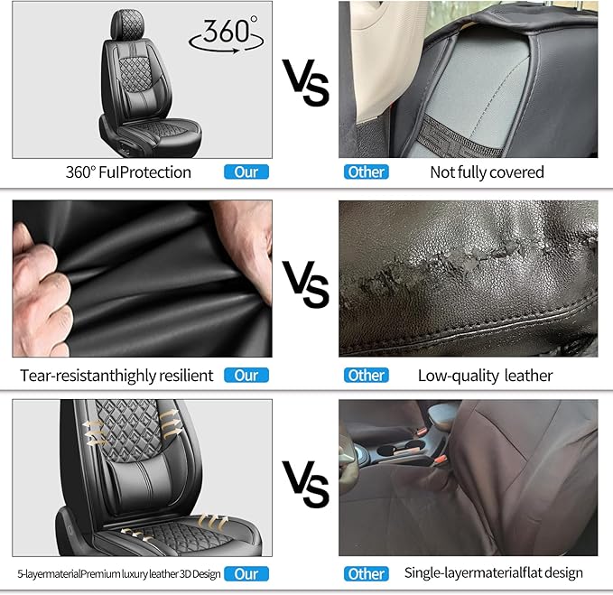 Fit Equus Car Seat Covers for Hyundai Equus 2011-2014 2015 - Upgraded Premium Waterproof & Breathable Leather, Airbag Compatible, All-Weather Seat Cushion Protector (Full Set, Black)