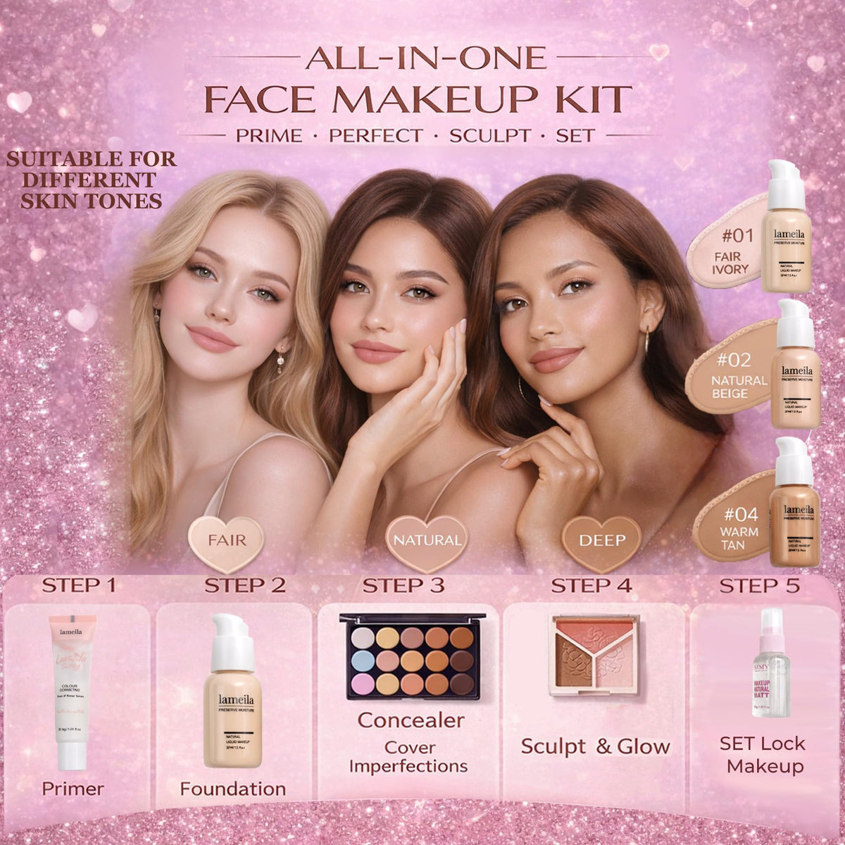 All in One Makeup Kit for Women & Beginners, Full Face Makeup Set