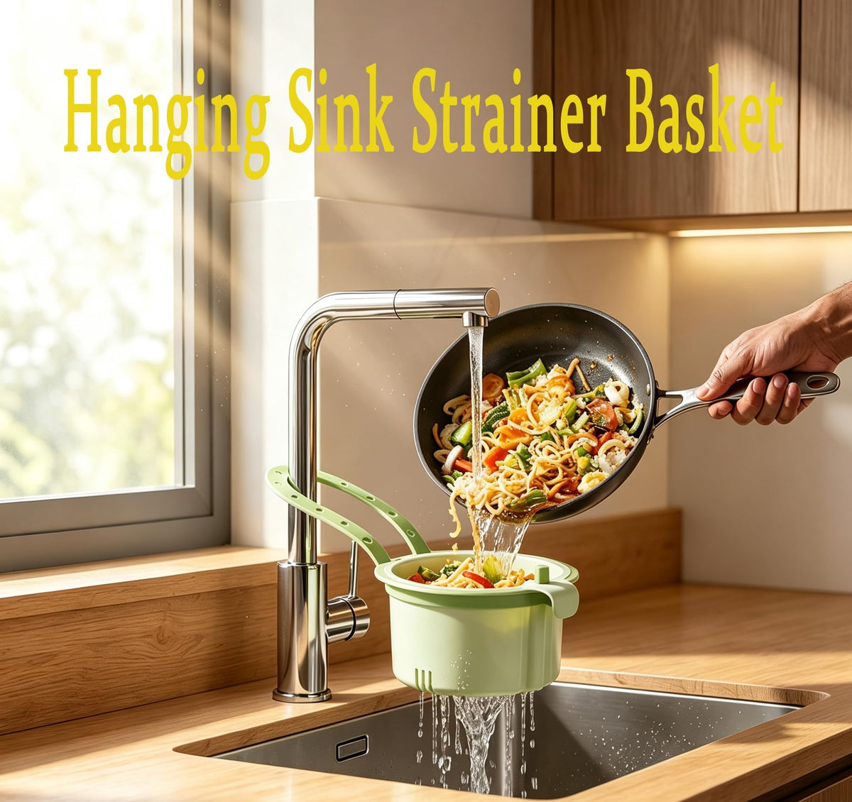 Hanging Sink Strainer Basket with Openable Bottom Cover, Kitchen Faucet Hanging Strainer, Press Automatic Dumping Basket (Green)