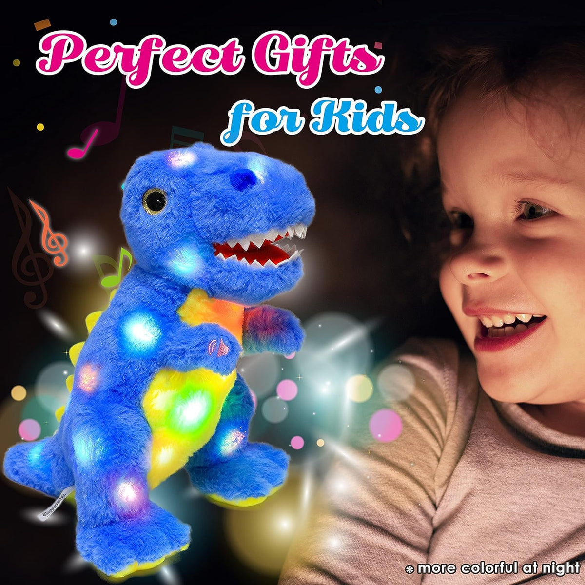 Cuteoy Light-up Singing Blue Dinosaur Plush Toy LED Musical Stuffed Animal
