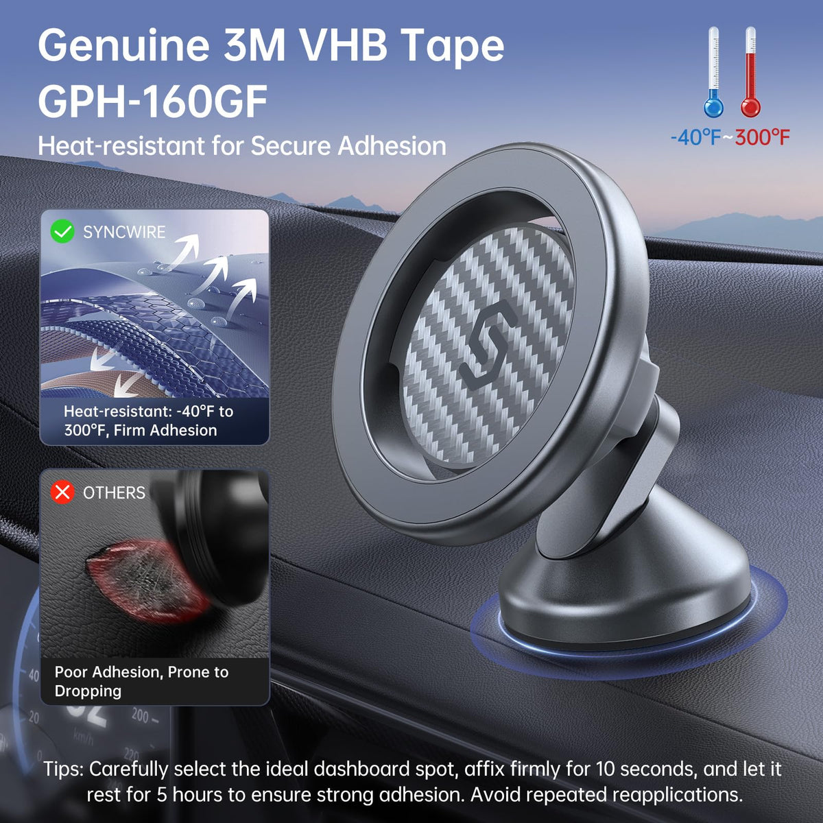 SYNCWIRE MagSafe Car Mount, Adjustable Magnetic Phone Holder, Carbon Fiber