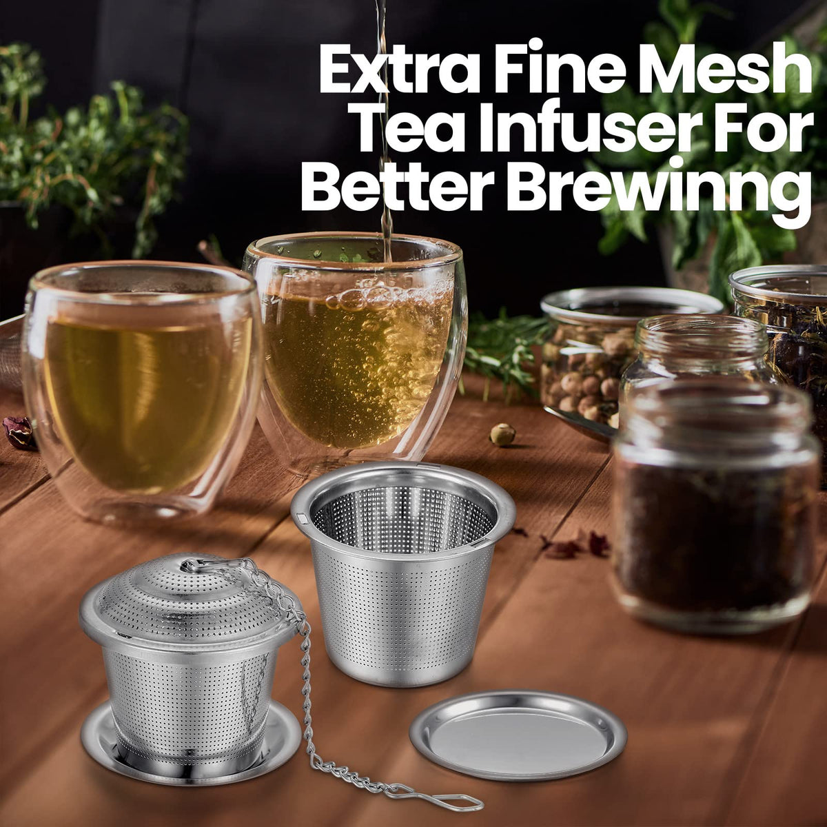 Zopeal 9 Pcs Tea Infuser Stainless Steel Strainer with Chain, Medium