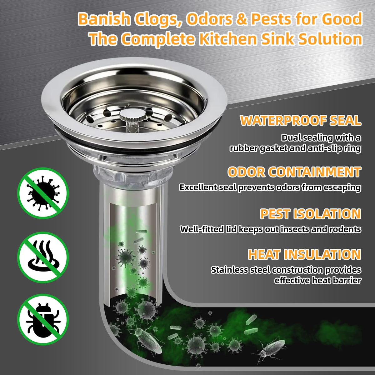 Kitchen Sink Drain Assembly, Basket Strainer with Knob, 3-1/2 Inch Sink Drain Stopper Plug, Threaded Plastic Sink Strainer Tailpiece 1-1/2 in