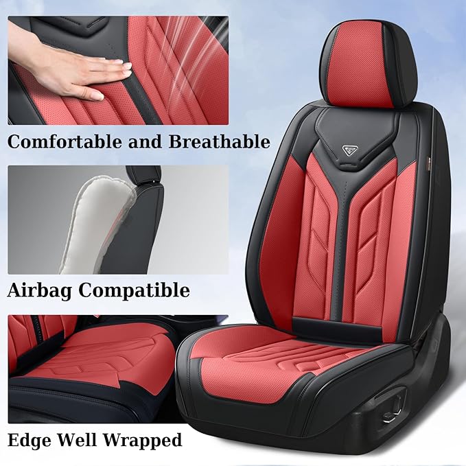 Coverado Seat Covers, Car Seat Covers Front Seats, Leather Seat Covers for Cars, Automotive Seat Covers Car Seat Protector Car Seat Cushion Universal Fit for Most Sedans SUV Pick-up Truck(Burgundy)