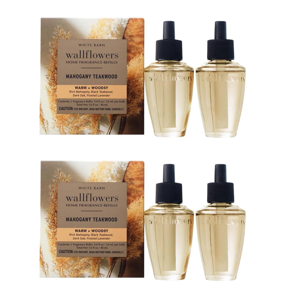 Bath & Body Works Wallflowers Refills, Mahogany Teakwood Scent, 4 Pack