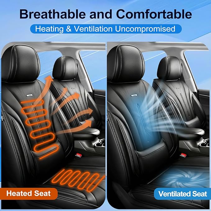 Fit Civic Car Seat Covers (2 Row 5 Seats) for Select Honda Civic 2020-2026 Sedan(Not for Coupe) - Premium Full Coverage Leather, Waterproof All Weather Breathable Seat Cushion Protector, Black
