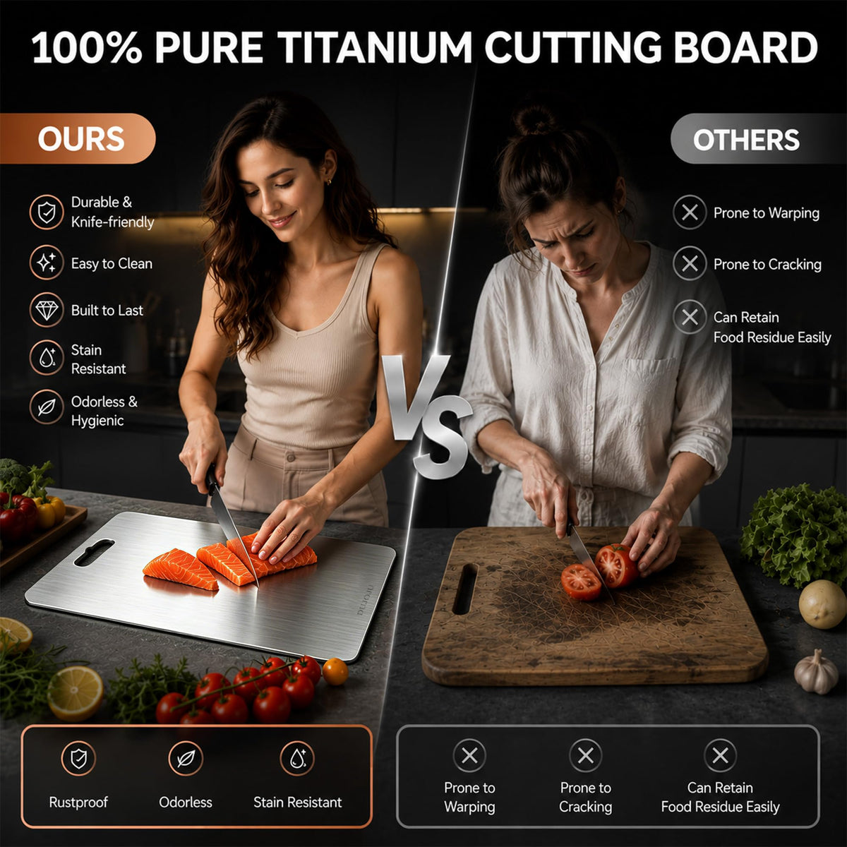 Titanium Cutting Board for Kitchen, Non Toxic Double Sided-14x 10"