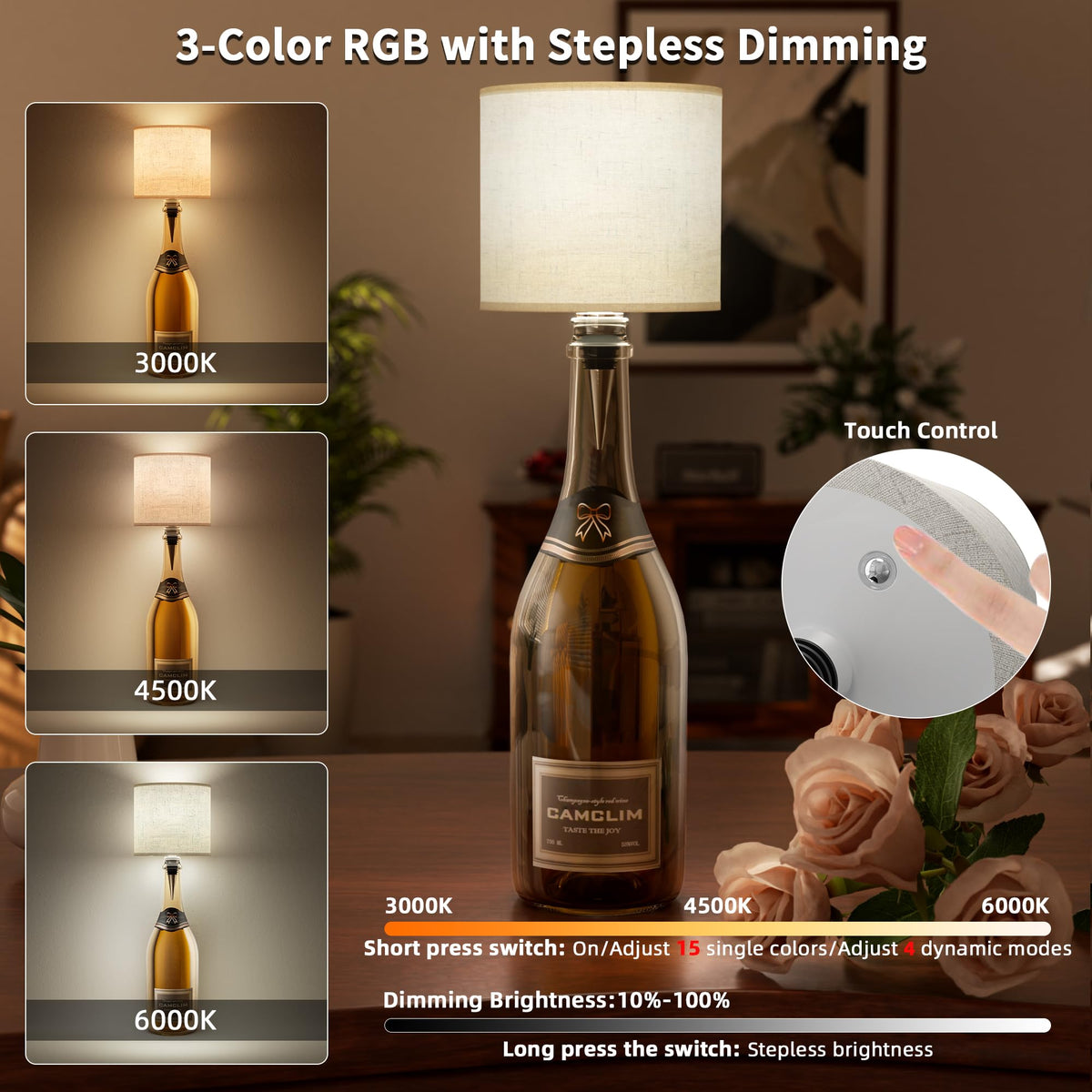 Wireless Wine Bottle Lamp Shade - Remote RGB Bottle Light Rechargeable 2Pcs