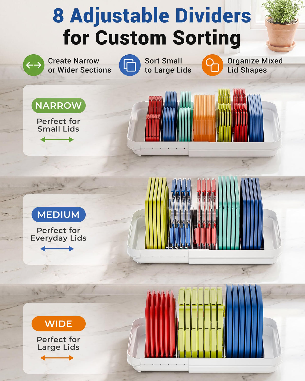 EVERIE Expandable Food Container Lid Organizer for 12-Inch Deep Cabinets