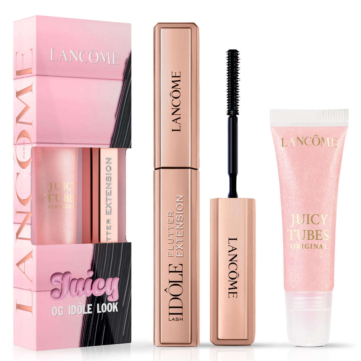 Lancôme Juicy Tubes Lip Gloss 0.33 fl oz & Lash Idôle Flutter Extension Mascara 0.16 fl oz Duo – Limited Edition Travel Set – Lengthening Mascara True Black & Hydrating Lip Gloss Marshmallow Electro