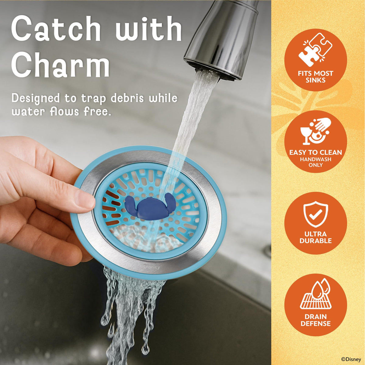 Disney Stitch Sink Drain Strainer, Dish Sponge & Silicone Sink Tray Set