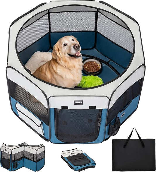 PETSFIT 45.5" Dog Playpen Indoor/Outdoor-Jump-Proof 28.5" Height with Removable Waterproof Mat & Zippered Roof | RV, Camping, Travel Dog Pen | Whelping & Cat Observation Space(45.5"L x 45.5"W x 28.5H)