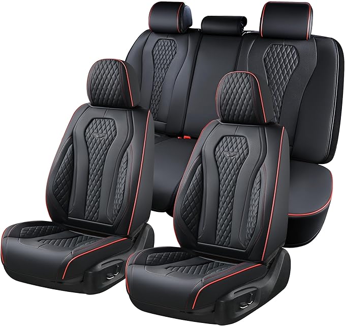 Coverado Automotive Seat Covers 5 Seats, Leather Seat Covers Fullset, Black Car Seat Covers, Luxury Car Seat Covers, Seat Cushion, Driver Seat Covers, Car Seat Protector Universal Fit Most Cars