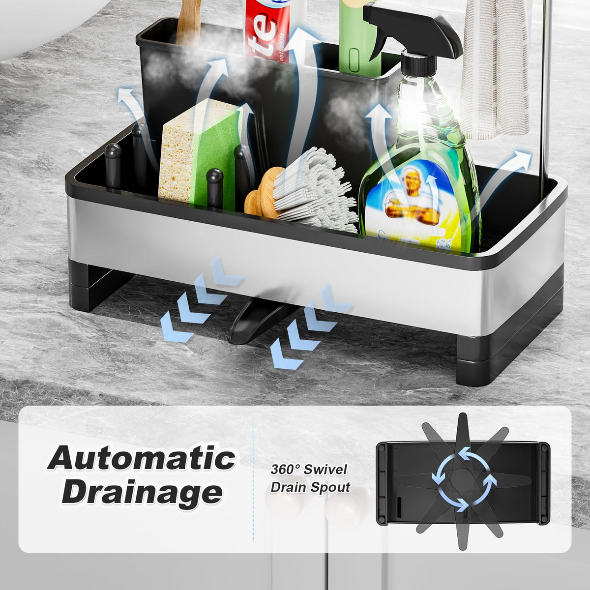 Ewaiira Sponge Holder for Kitchen Sink, Stainless Steel Sink Caddy