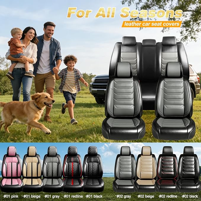 Fit Accord Car Seat Covers for Select Honda Accord 2012-2026 - Premium Full Coverage Leather, Airbag Compatible, Waterproof & All Weather Seat Protector, Full Set, Black+Gray