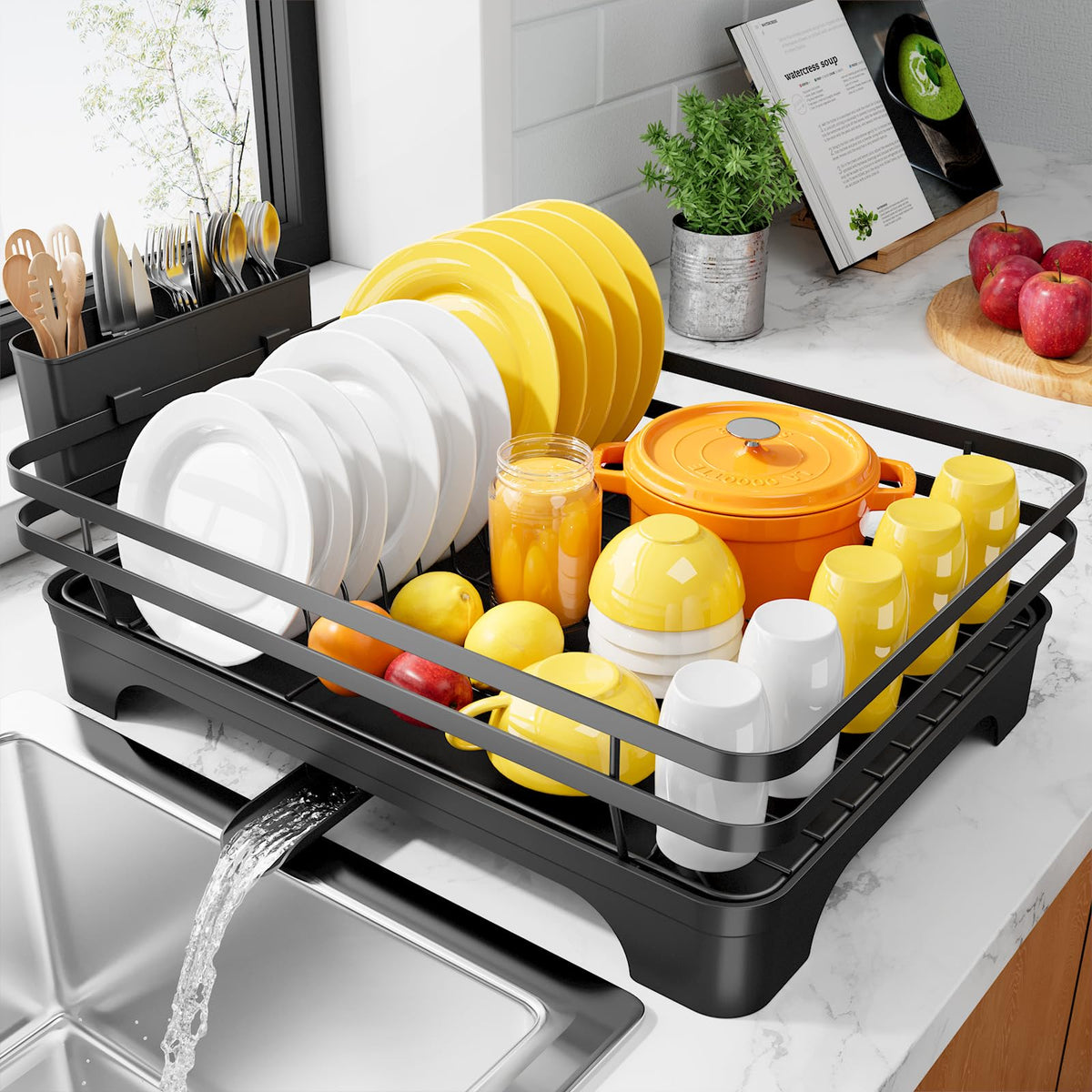 Kitsure Multi-Functional Dish Drying Rack, 15.7" x 12.0" x 5.5", Black