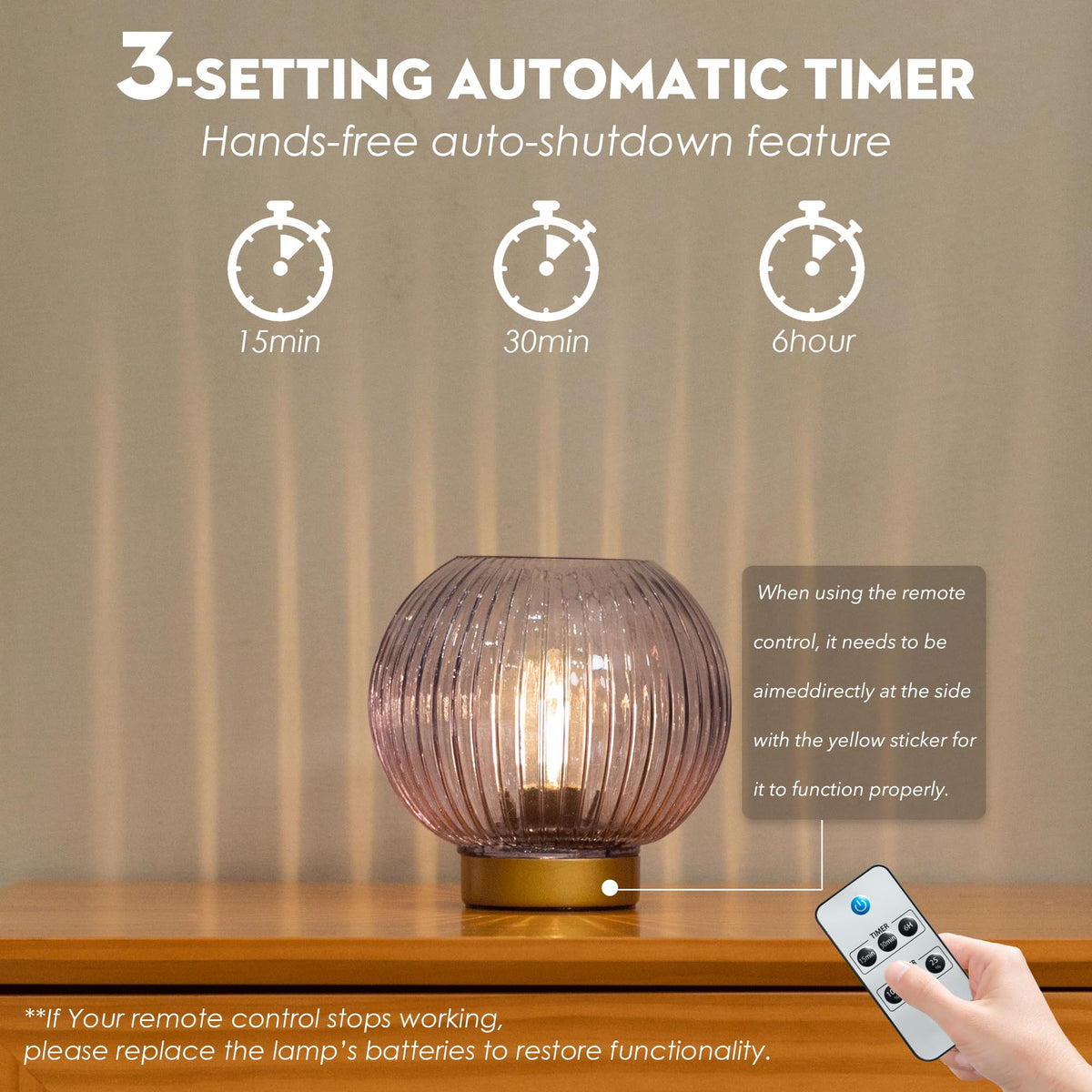 ULAROOM Battery Operated Lamp with Remote Control, Cordless Table Lamps with Timer & Replaceable LED Blub, Portable Dimmable Brightness Small Lamp for New Home Gift Decorative Corner Bedroom (Purple)