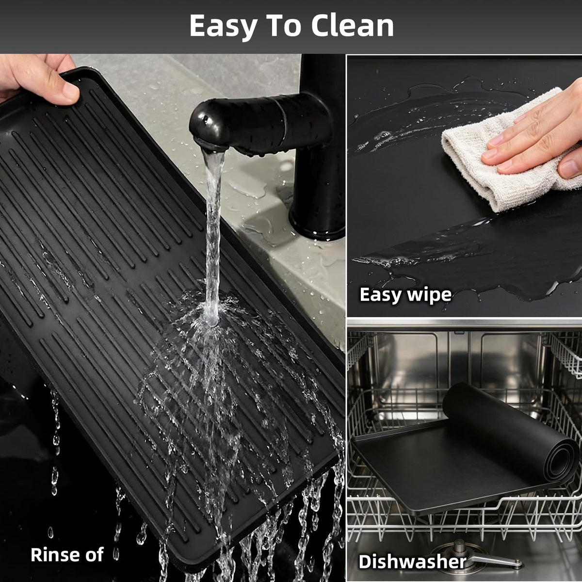 Coffee Mat with Detachable Dish Drying Mat，24'' x 16'' Large Silicone Coffee Bar Station Mat for Countertop, Stays in Place, Waterproof and Heat Resistant Machine Accessories Mat with Raised Edges