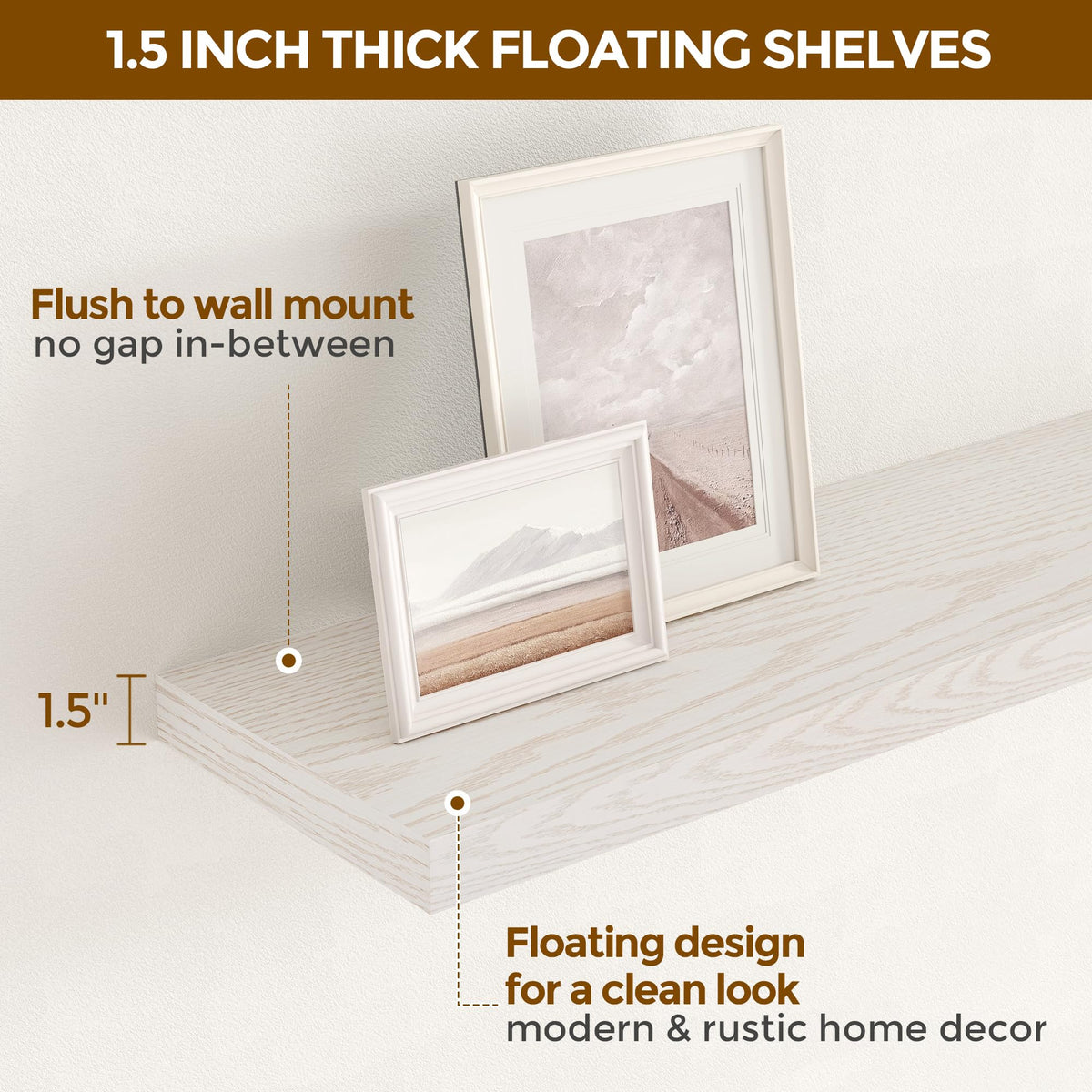 36 Inch Long Floating Shelves for Wall, 9.3 Inch Deep Floating Shelf with Heavy-Duty Bracket, 2 Pack Long Shelves for Bathroom, Living Room, Bedroom, Wall Mounted Storage Shelf for Books Decor, Brich