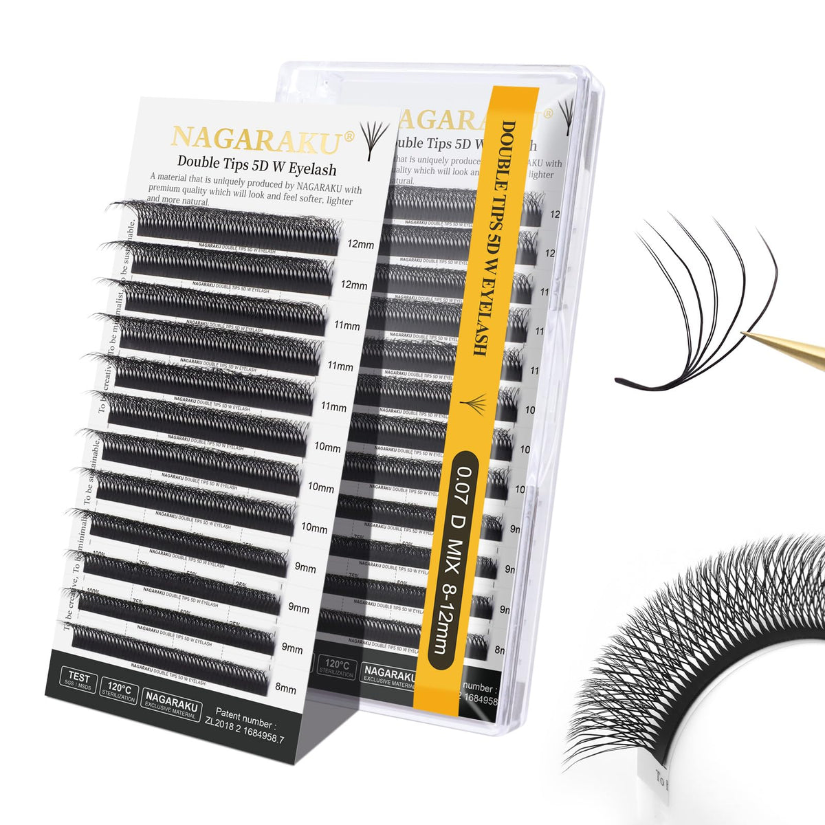 Nagaraku Double Tips 5D W Eyelash Extensions Supplies Thick W Lash Extensions Premade Fans Russian Volume Faux Mink Matte 12 Row