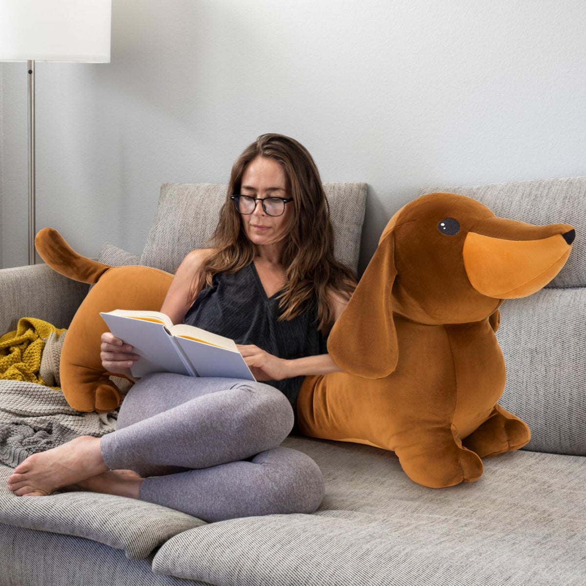 MorisMos Dachshund Stuffed Animal, 43'' Long Dachshund Body Pillow, Brown