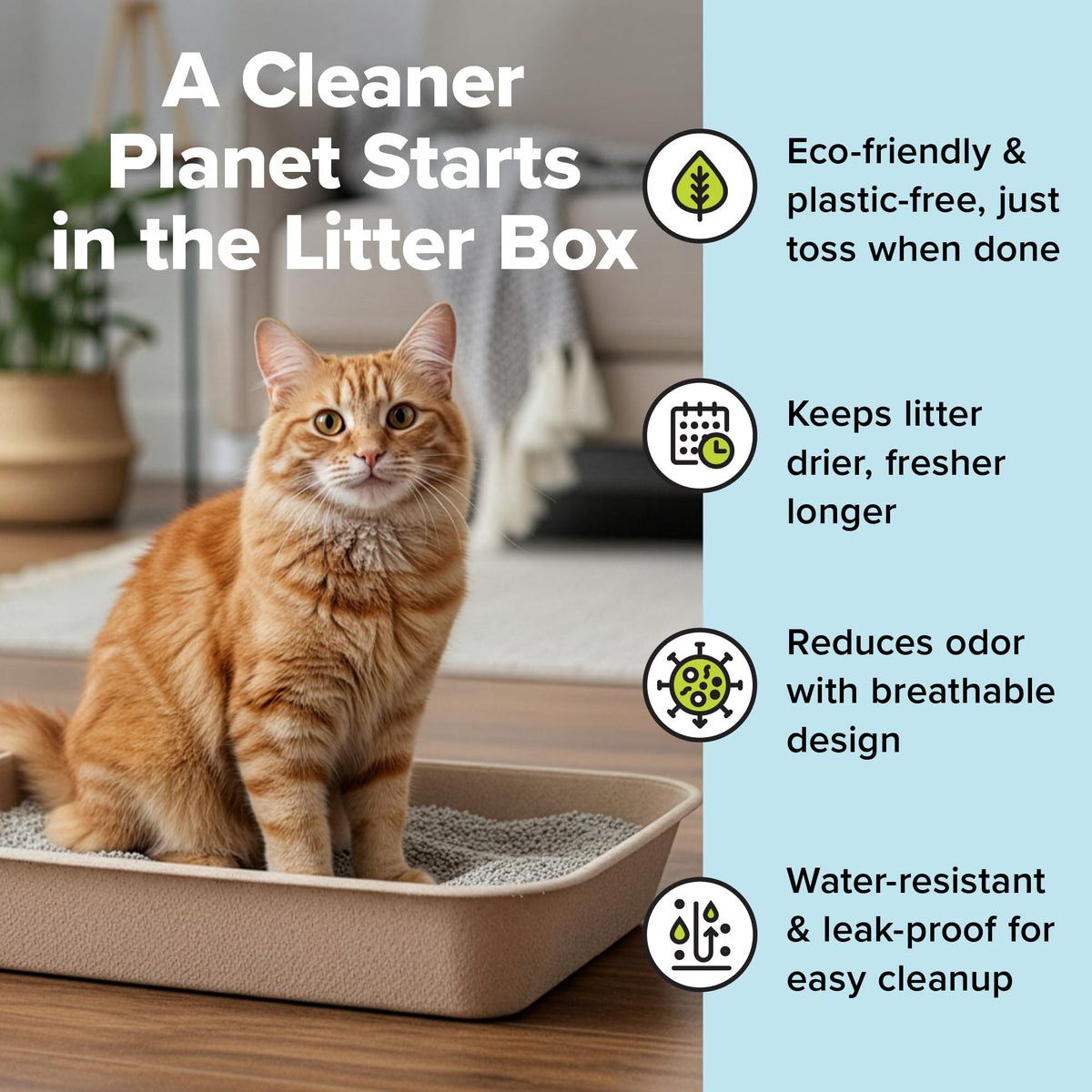 Kitty Sift Disposable Cat Litter Box Large, 6 Count, Durable Portable for Travel and Home, Eco-Friendly Disposable Litter Box Controls Odor