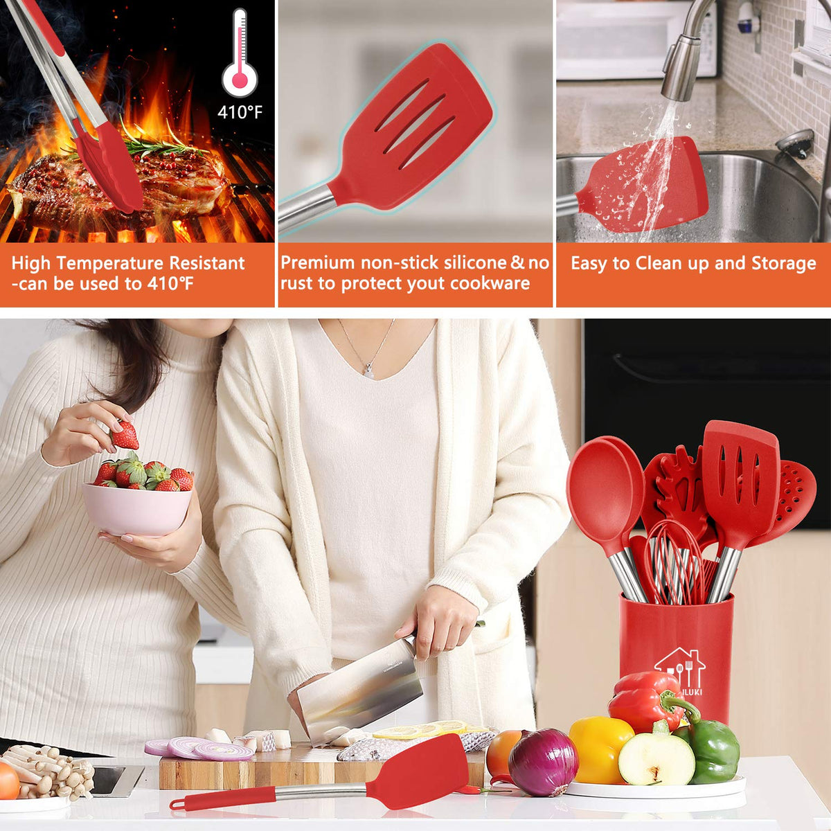 26 Pcs Kitchen Silicone Cooking Utensils Set, Red Kitchen Decor