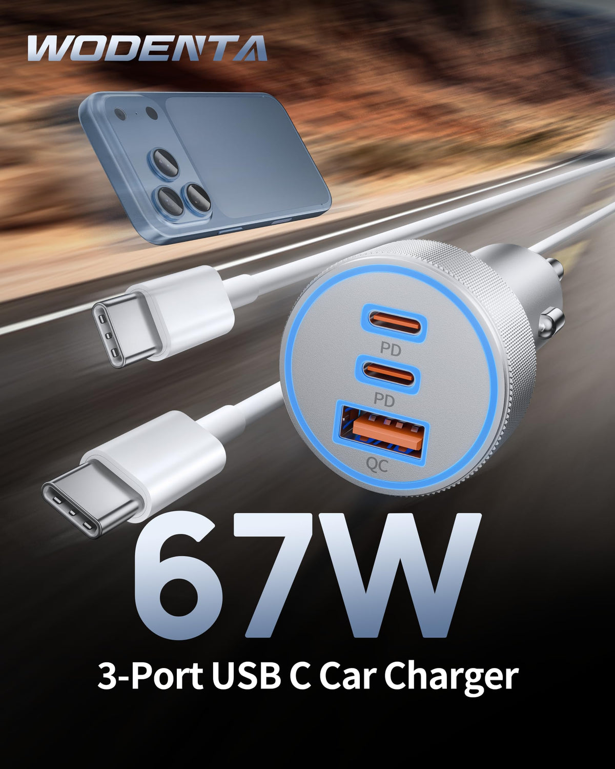 for iPhone 18/17/16/15 Pro Max/Duo Car Charger, 67W Fast USB C Car Charger