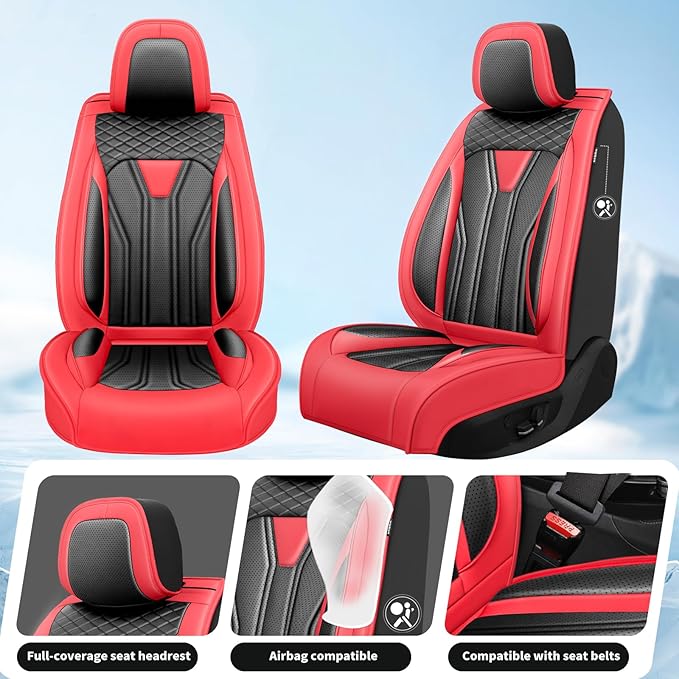 Fit Juke Car Seat Covers Compatible with Nissan Juke 2012-2015 2016 - Full Set Premium Leather， Waterproof Breathable， All-Weather Seat Cushion Protecto&Airbag Compatible （Red & Black