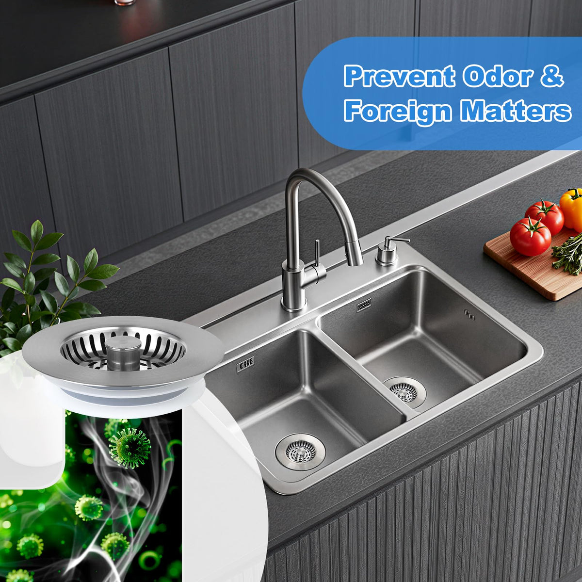 Universal Kitchen Sink Drain Stopper 3 in 1 Stainless Steel Sink Strainer