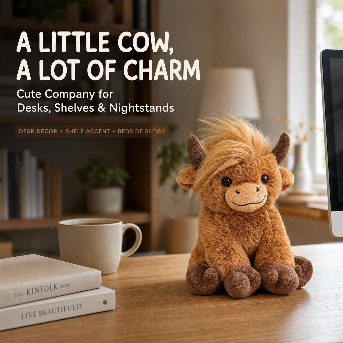 SHSEEN Highland Cow Plush, 8-Inch Brown Cow in Window Gift Box