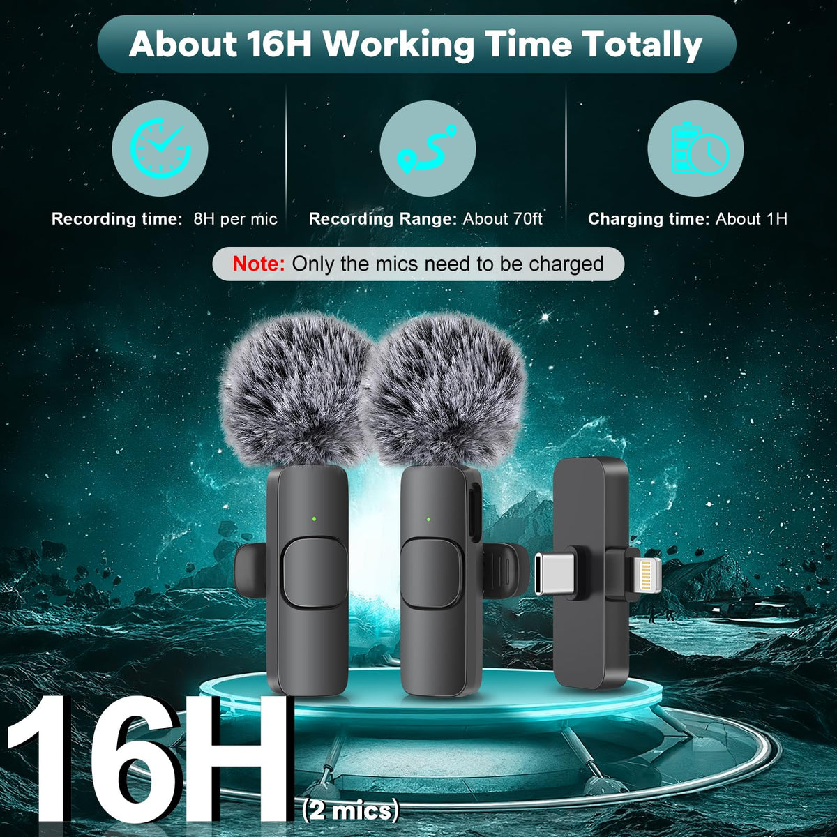 MAYBESTA Wireless Mini Microphone for iPhone, Android Phone - 2 Pack Lavalier Lapel Mic for Audio Video Recording - Clip on Content Creator Microphones for YouTube Tiktok Podcast Vlogging