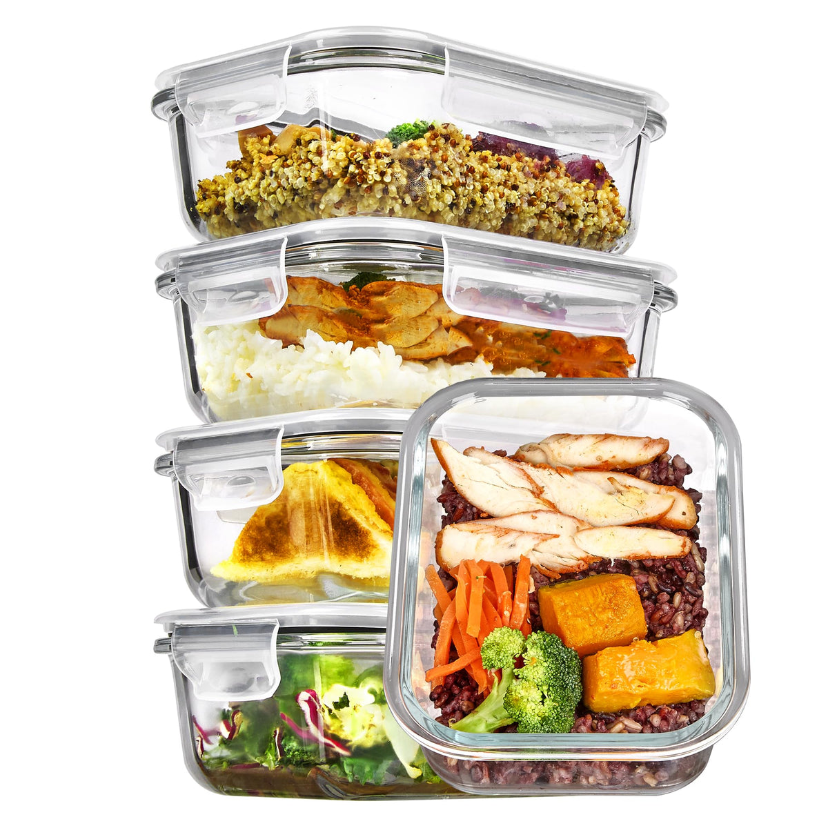 Vtopmart 5Pack 22oz Glass Storage Containers with Lids, Grey
