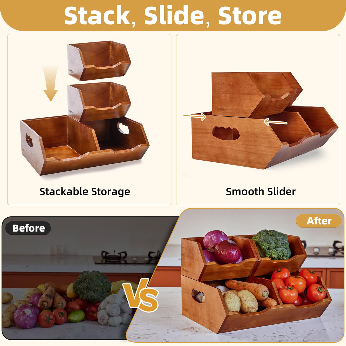 HYPIGO Wood Potato & Onion Storage Bin,2-tier Stackable Pantry Organizer