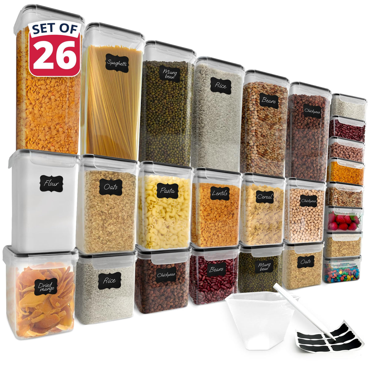 Reli. Pantry Organizers and Storage | Food Containers with Lids (26 Sets)
