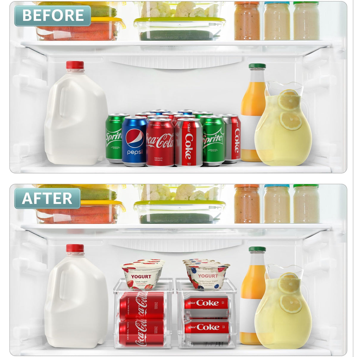 Sorbus Soda Can Organizer for Fridge & Freezer, Stackable with Lid (2 Pack)