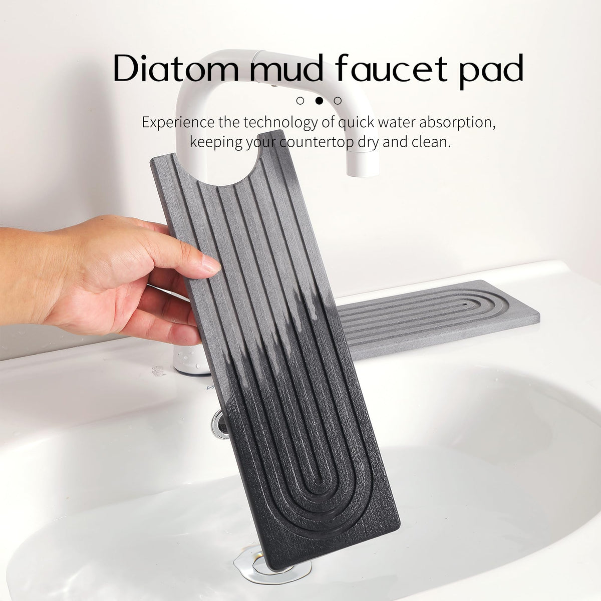 KITHOLD Diatomite Sink Splash Guard – Super Absorbent Kitchen & Bath Mat, Quick-Dry Non-Slip Drying Tray, Fits Most Faucets, Pet Bowl Mat, Vase Holder (Premium Gray, 23.6'' x 4'')
